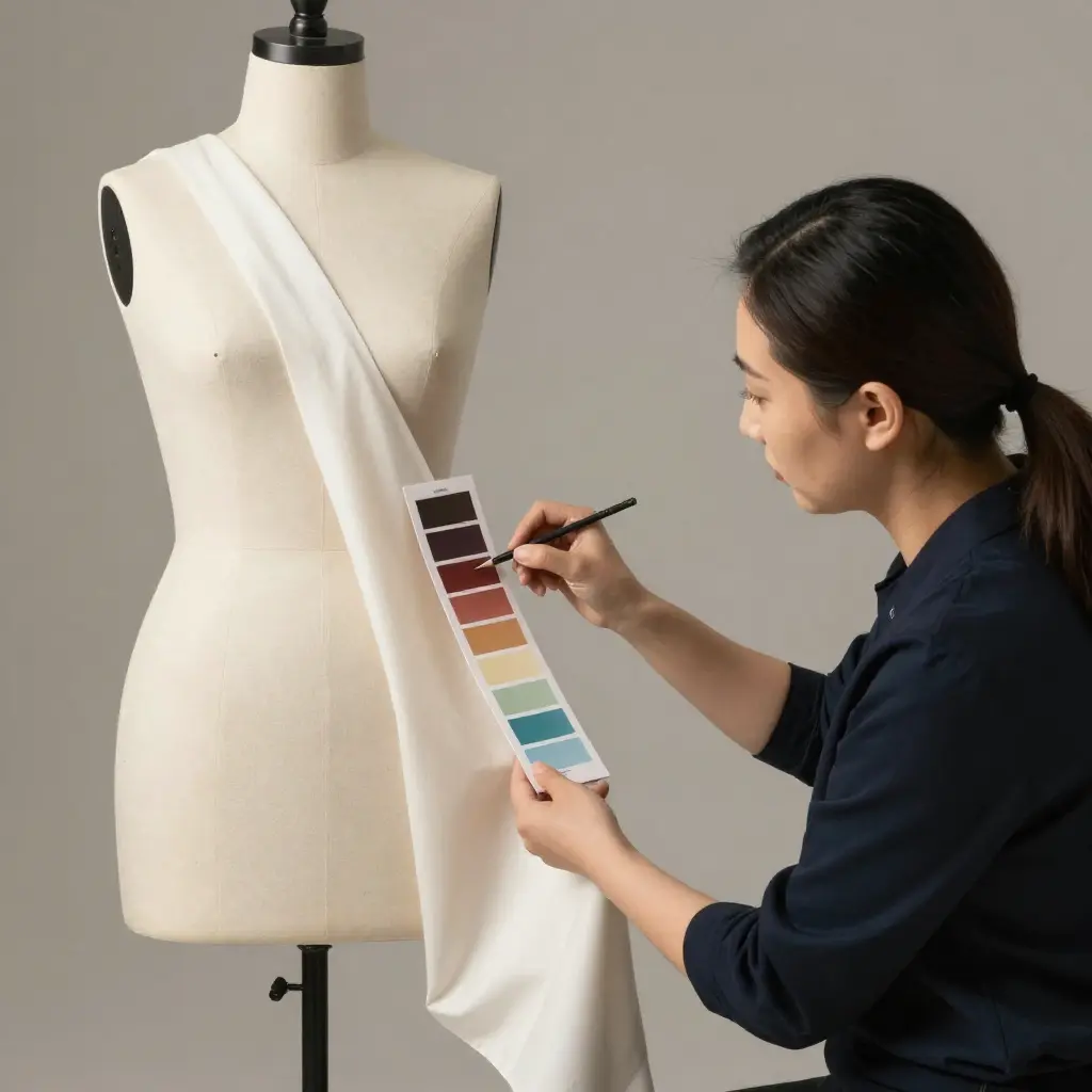 Professional colour analysis consultation showing fabric draping